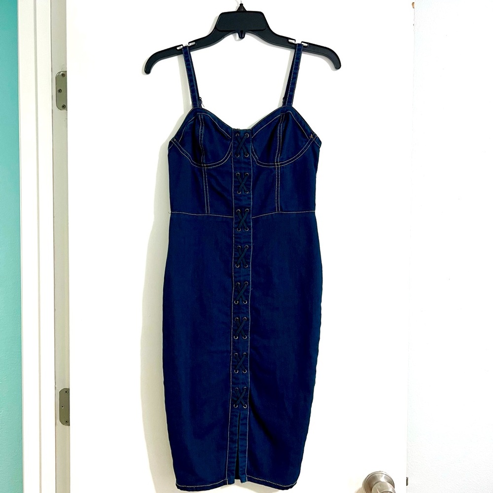 Midi blue denim dress